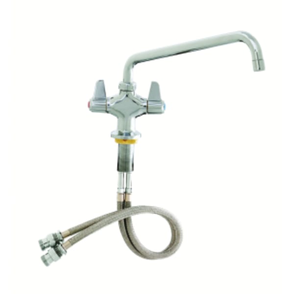 Single Hole Deck Mount Faucet, 6" Swing Nozzle, 18" Flexible Inlets, Swivel Couplings