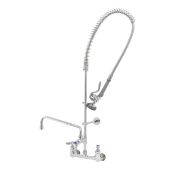 EasyInstall Pre-Rinse, Spring Action, 8" Wall Mount, 14" Add-On Faucet, 6" Wall Bracket