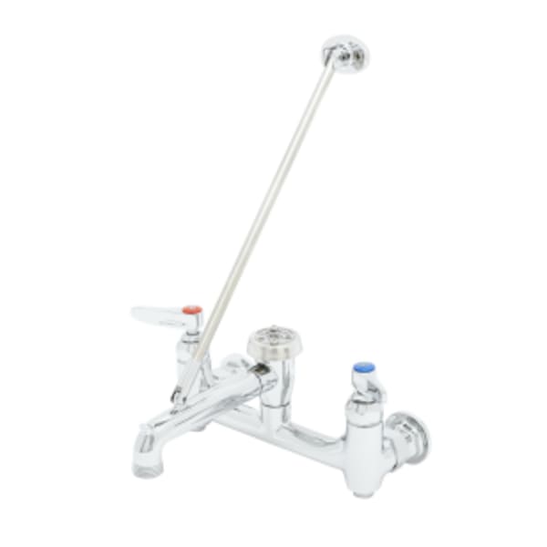 Service Sink Faucet, Wall Mount, 8" Centers, Built-In Stops, Vacuum Breaker, Polished