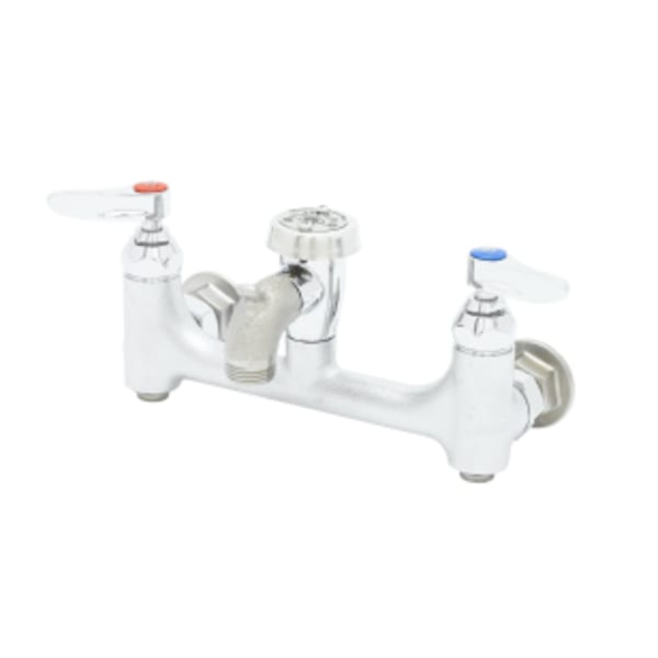 Service Sink Faucet, Wall Mount, 8" Centers, Vac. Breaker, Built-In Stops, Rough Chrome