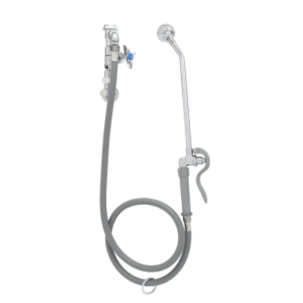 Bedpan Washer, Loose Key Angle Inlet Valve w/ Shut-Off & Vacuum Breaker, 5' PVC Hose