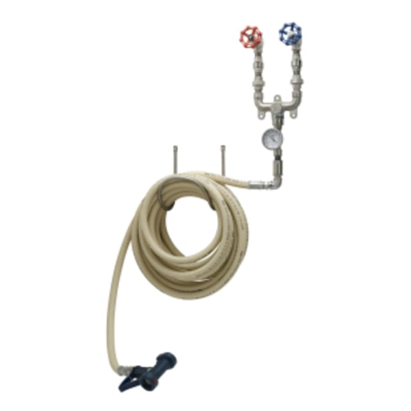 Washdown Station, Hot and Cold Water, Thermometer, Mixing Valve 3/4" NPT Inlets, 50' Hose