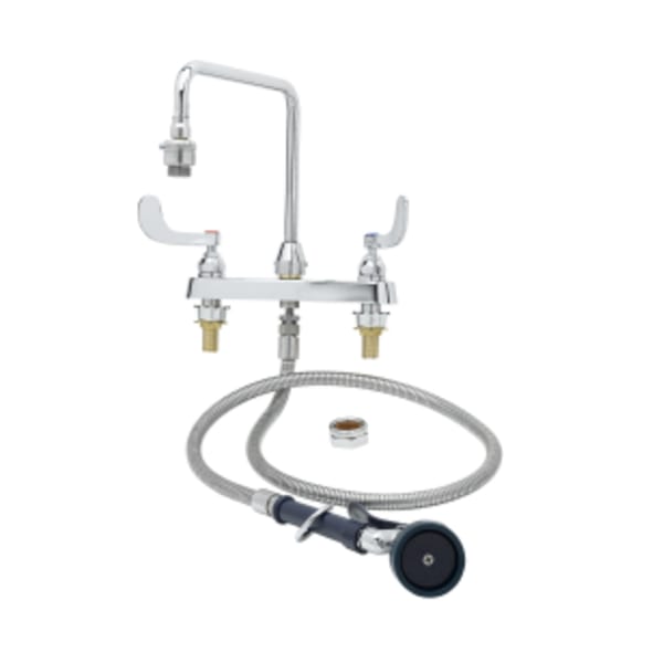 Workboard Faucet w/ Spray Valve, 8" Centers, Vacuum Breaker Gooseneck, 4" Wrist Handles