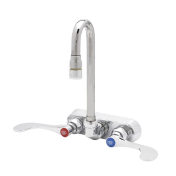 4" Wall Mount Faucet, Quarter-Turn, 4" Wrist Handles, Swivel Gooseneck, 1.0 GPM Aerator