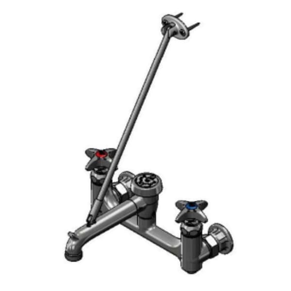 Service Sink Faucet, Vac. Breaker, Hose Outlet, 4-Arm Handles, Built-In Stops Rough Chrome Plated Finish