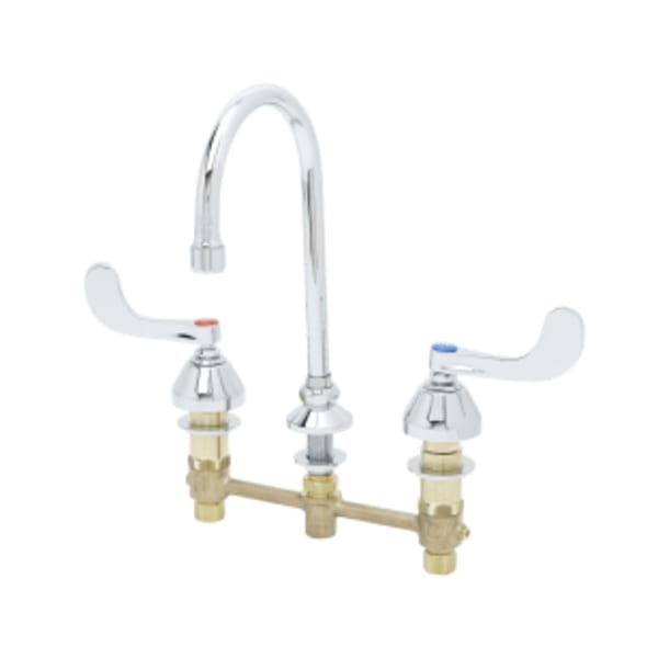Medical Faucet, 8" Centers, 133X Swivel Gooseneck, 4" Wrist Action Handles, Ceramas