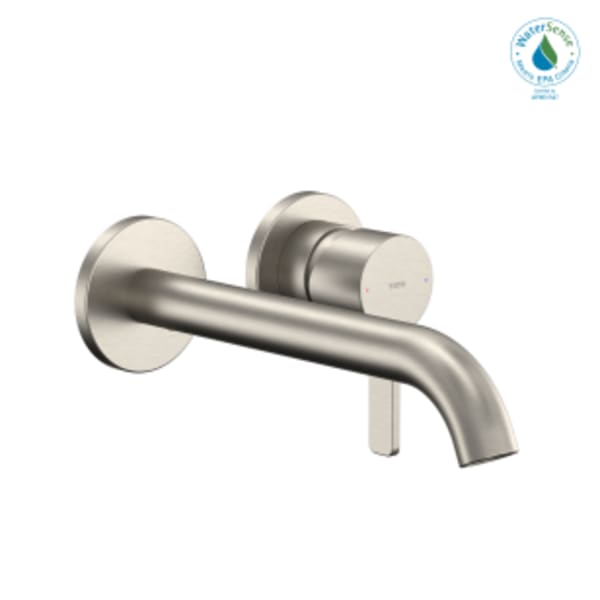 TOTO® GF 1.2 GPM Wall-Mount Single-Handle Long Bathroom Faucet with COMFORT GLIDE Technology, Brushed Nickel - TLG11308U#BN