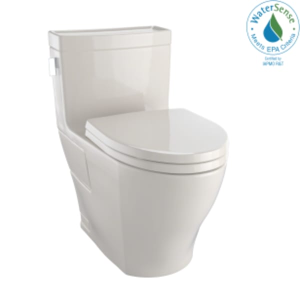 TOTO Legato WASHLET+ One-Piece Elongated 1.28 GPF Universal Height Skirted Toilet with CEFIONTECT, Bone - MS624124CEFG#03