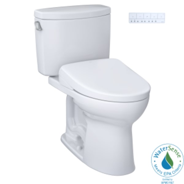 TOTO® WASHLET®+ Drake® II Two-Piece Elongated 1.28 GPF Toilet with Auto Flush WASHLET®+ S7 Contemporary Bidet Seat, Cotton White - MW4544726CEFGA#01