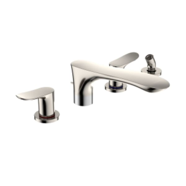 TOTO® GO Two-Handle Deck-Mount Roman Tub Filler Trim with Handshower, Polished Nickel - TBG01202U#PN