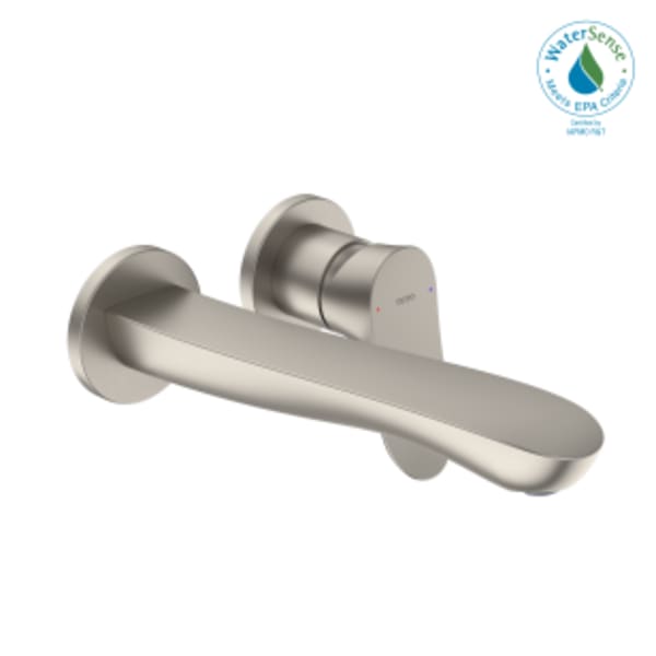 TOTO® GO 1.2 GPM Wall-Mount Single-Handle L Bathroom Faucet with COMFORT GLIDE™ Technology, Brushed Nickel - TLG01311UA#BN