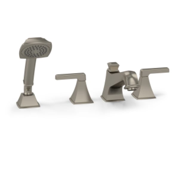 TOTO® Connelly® Two Handle Deck-Mount Roman Tub Filler Trim with Hand Shower, Brushed Nickel - TB221S#BN