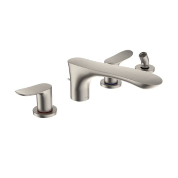 TOTO® GO Two-Handle Deck-Mount Roman Tub Filler Trim with Handshower, Brushed Nickel - TBG01202U#BN