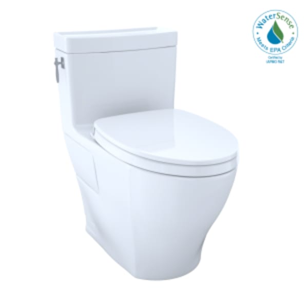 TOTO Aimes WASHLET+ One-Piece Elongated 1.28 GPF Universal Height Skirted Toilet with CEFIONTECT, Cotton White - MS626124CEFG#01