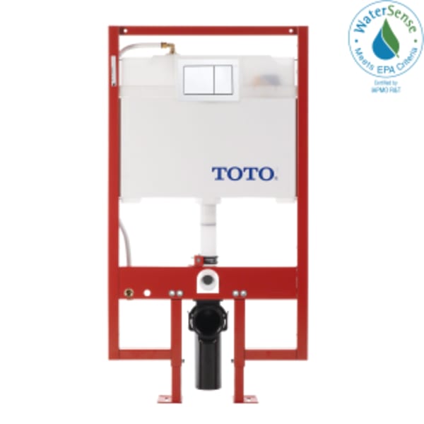 TOTO® DuoFit® In-Wall Dual Flush 0.9 and 1.6 GPF Tank System PEX Supply Line and White Rectangular Push Plate - WT151800M#WH
