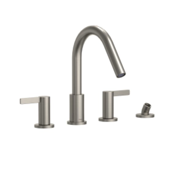 TOTO® GF Two Lever Handle Deck-Mount Roman Tub Filler Trim with Handshower, Brushed Nickel - TBG11202UA#BN