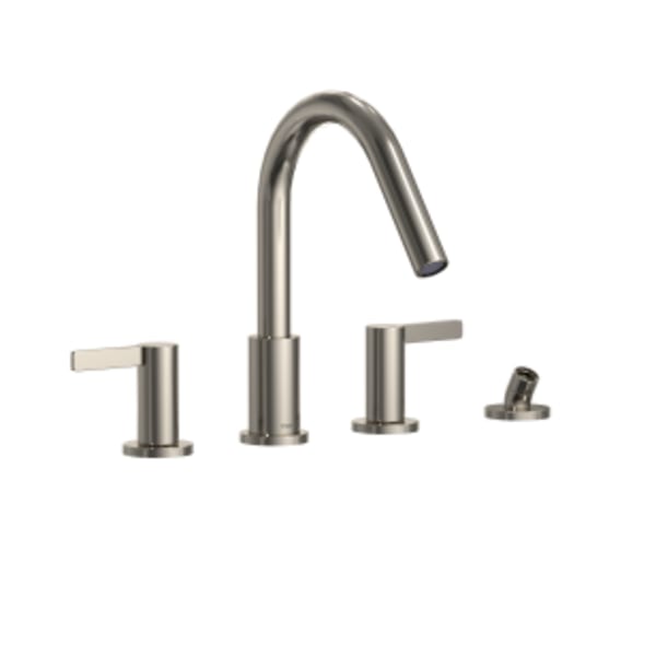 TOTO® GF Two Lever Handle Deck-Mount Roman Tub Filler Trim with Handshower, Polished Nickel - TBG11202UA#PN