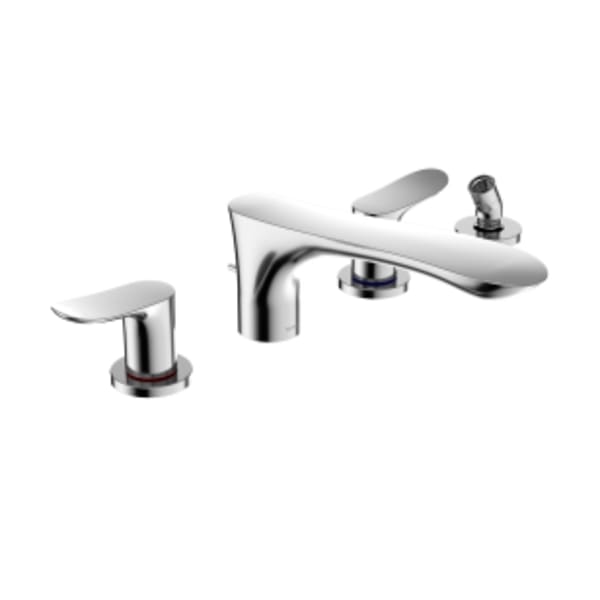 TOTO® GO Two-Handle Deck-Mount Roman Tub Filler Trim with Handshower, Polished Chrome - TBG01202U#CP