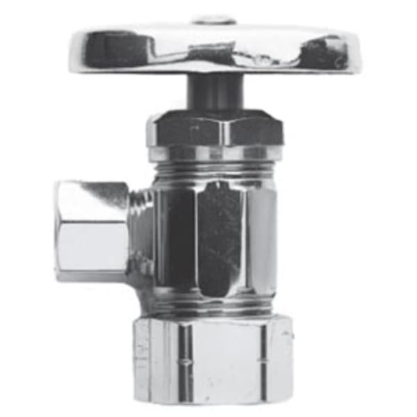 1/2" x 3/8" Compression x Compression, Satin Nickel Solid Brass, Oval Handle, Angle, Supply Valve