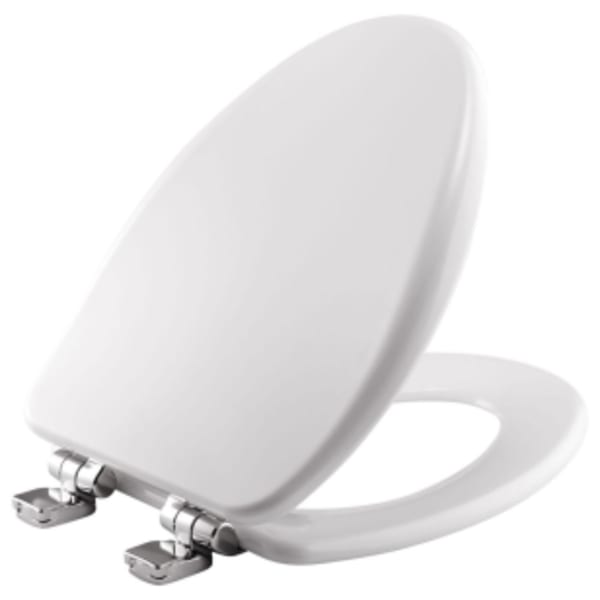 Bemis - STA-TITE®, Alesio II™ 14-1/8" x 18-5/8 to 19-1/8", White, Enameled Wood, Chrome Hinge, Closed Front, Elongated, Toilet Seat with Cover
