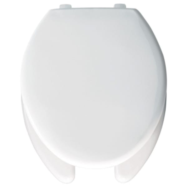 Bemis - 14-13/16" x 18-9/16", Top-Tite Plastic Hinge, White, Plastic, Open Front, Elongated, Heavy Duty, Toilet Seat with Cover