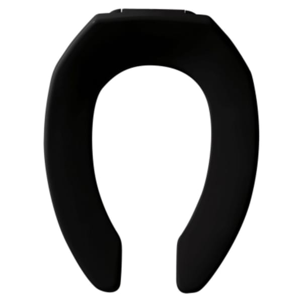 Bemis - STA-TITE® 14-1/2" x 18-9/16", Black Plastic, Non-Self-Sustaining Check/Self-Sustaining Check Hinge, Elongated, Open Front, Heavy Duty, Toilet Seat without Cover
