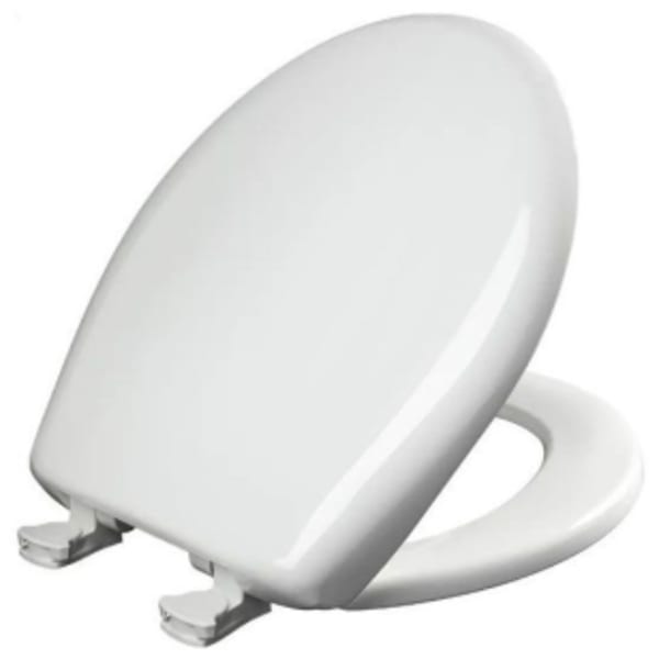 Bemis - STA-TITE® 14-11/16" x 16-3/4", White, Plastic, Whisper Close/Easy Clean and Change Plastic Hinge, Closed Front, Round, Toilet Seat with Cover