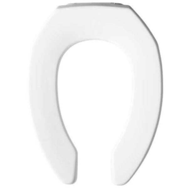 Bemis - 14-1/2" x 18-9/16", White, Plastic, Self-Sustaining Check Hinge, Open Front, Elongated, Heavy Duty, Commercial Toilet Seat without Cover