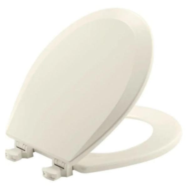 Bemis - 14-3/8" x 16-7/8", Biscuit, Enameled Wood, Plastic Hinge, Round, Closed Front, Toilet Seat with Cover