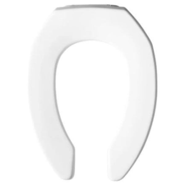 Bemis - 14-1/2" x 18-9/16", Non-Self-Sustaining Check Plastic Hinge, White, Plastic, Open Front, Elongated, Heavy Duty, Commercial Toilet Seat without Cover