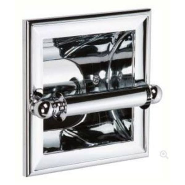 7-1/16" x 3-7/8" x 7-5/16", Polished Chrome, Solid Brass, Recessed, Spring-Loaded, Non-Separating Roller, Toilet Tissue Holder