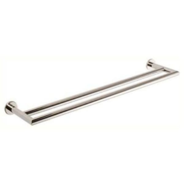 24" x 5-1/4", 7/8" Diameter Flange, Polished Nickel, Solid Brass, Wall Mount, Round, Double, Bathroom Towel Bar