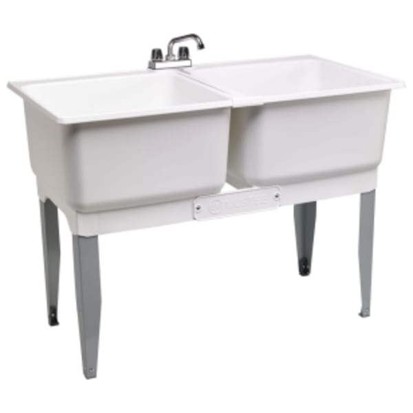 E.L. Mustee & Sons - UTILATWIN® (Laundry/Utility Sink) White, Double Bowl Sinks Thermoplastic (Tub), Steel (Leg) - 46" x 25" x 33"