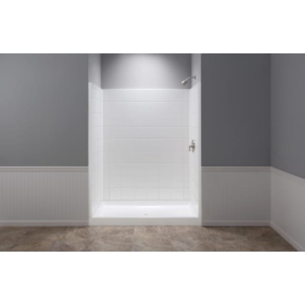 E.L. Mustee & Sons - DURAWALL® (Wall & Door Components) White, Shower Bases & Walls - 5-Piece, Rectangular, Tile Pattern (60" x 34" x 73-1/4")