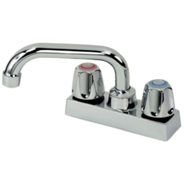 7" Reach, Chrome Plated, Brass, 4" Hole Center, Swing Spout, 2-Level Handle, Deck Mount, Laundry Tub Faucet