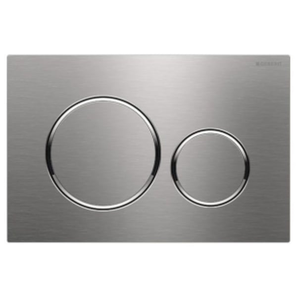 Geberit - 9.7" x 6.5", 0.5" Thick, Brushed Nickel with Polished Accent, Metal, 1.6/0.8 GPF, 2-Flush, Actuator Plate with Mounting Frame for Sigma20 Concealed Toilet Tank