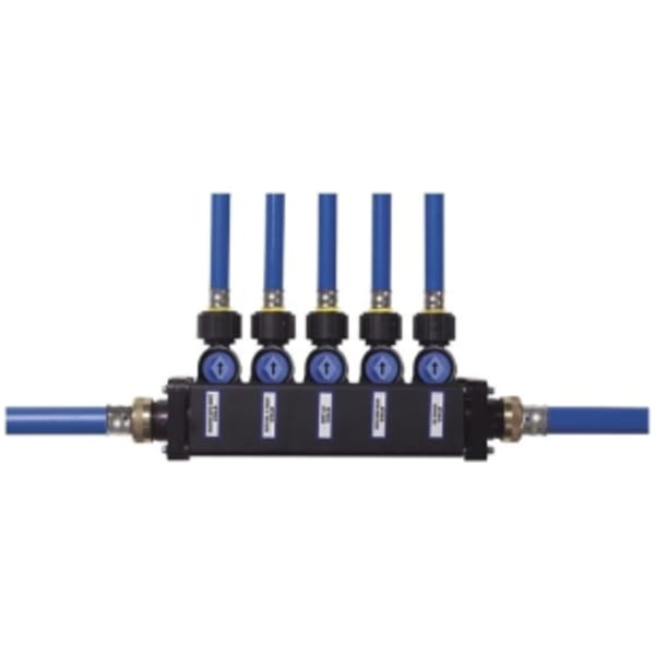 1/2", PEX Press x PEX Press, 1" Pipe, 100 PSI, 4-Port, Zoning Manifold with 1/4 Turn Valves/T- Handle Valve Key/Polymer Adapter