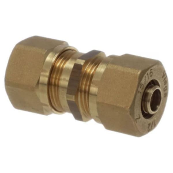 5/8" x 5/8", SVC Compression x SVC Compression, Brass, Straight, Coupling with (2) Nuts and Insert