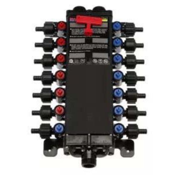 1/2" x 1/2", Crimp x Crimp, 14-Port, Lead-Free, Polyalloy, 1/4 Turn Valve, T- Handle, Distribution Manifold