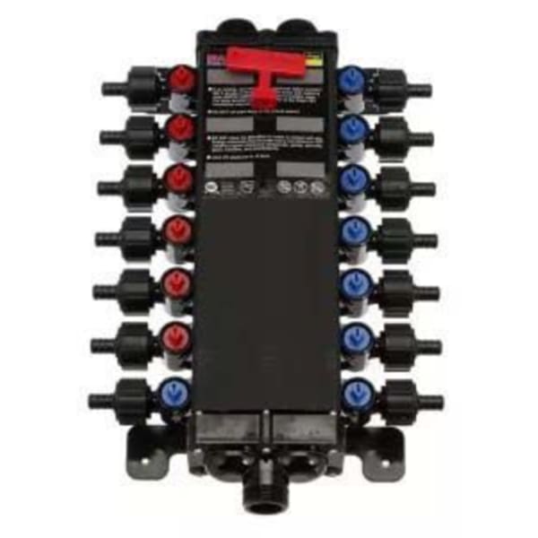 1/2" x 1/2", Crimp x Crimp, 24-Port, Lead-Free, Polyalloy, 1/4 Turn Valve, T- Handle, Distribution Manifold