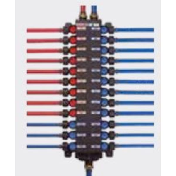 8" x 3", 1" Pipe, 3/8" 12-Port, PEX Crimp x ManaBloc, 100 PSI, 2.5 GPM, Lead-Free, Polysulfone Plastic, Distribution Manifold