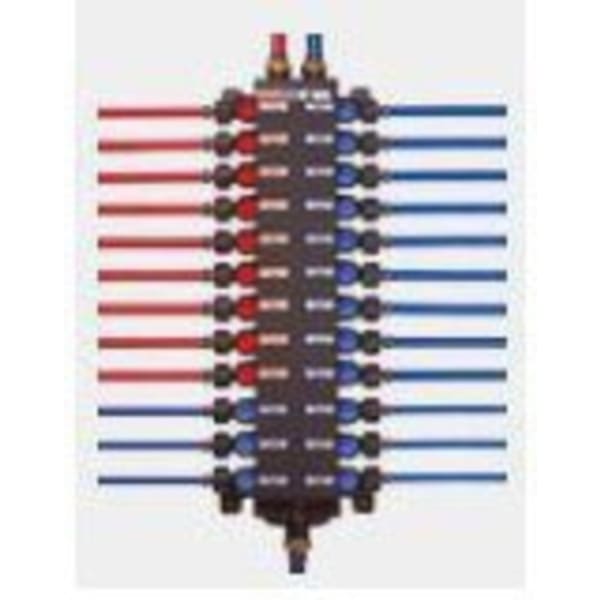 1/2", PEX Crimp x ManaBloc, 1" Pipe, 100 PSI, Lead-Free, Polysulfone Plastic, 8 Hot/10 Cold Port, Distribution Manifold with 1/4 Turn Valve/T-Handle Valve Key/Polyalloy Adapter