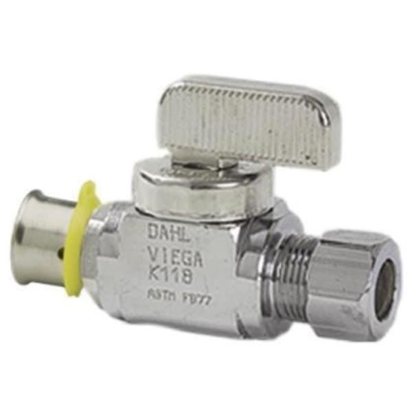 1/2" x -1/4" PEX Straight Stop (Press)  - PureFlow® Press (Brass)