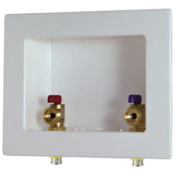 1/2", PEX Press, Lead-Free, Washing Machine Outlet Box with (2) 1/4 Turn Brass Valve/Color Coded Handle