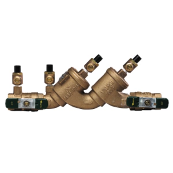 1 1/2" Bronze Double Check Valve Backflow Preventer Assembly, Quarter Turn Ball Valve