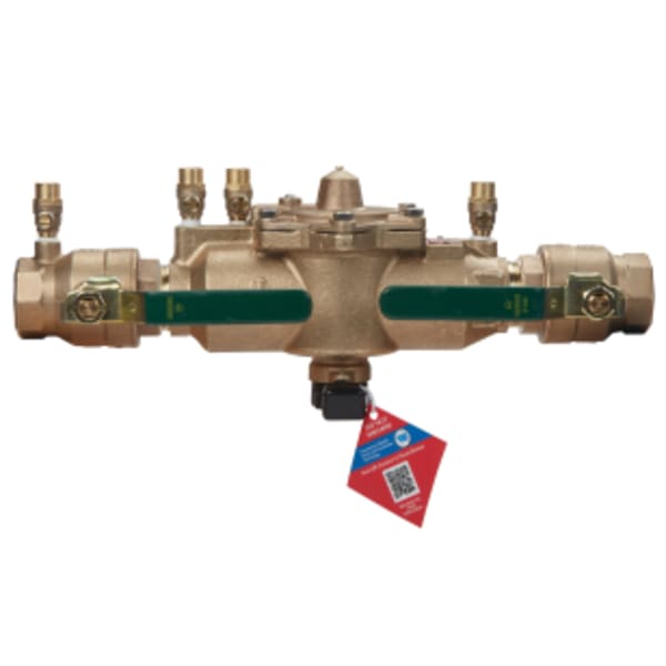 1 1/2" Bronze Reduced Pressure Zone Assembly Backflow Preventer, Quarter Turn Shutoff Valves, Backflow Flood Sensor