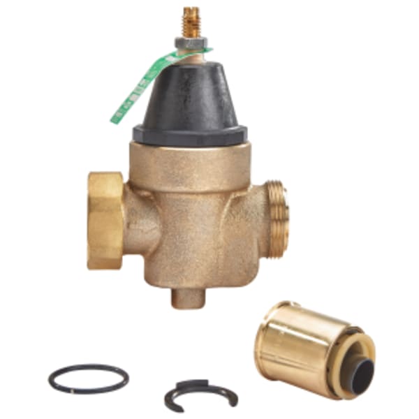 3/4" Lead Free Water Pressure Reducing Valve, Single Union, Quick Connect, Elastomer Disc, Max Work 400 psi, Adjust 25-75 psi