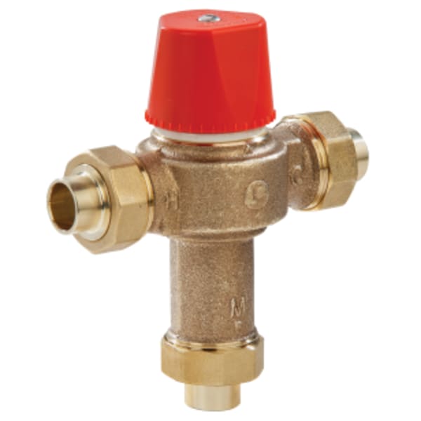 1" Lead Free Hot Water Temperature Control Valve, Solder Union End Connections, Adjustable Out 90-160 F