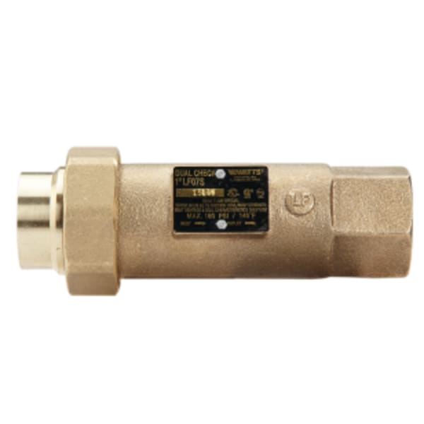 1 1/4" Lead Free Dual Check Valve Backflow Preventer, Residential Fire Sprinkler System, Union Female NPT"let X Male NPT Outlet