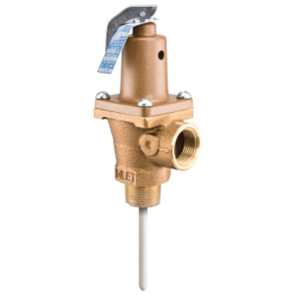 1" Bronze Automatic Reseating Temperature And Pressure Relief Valve, 125 psi, 210 degree F, Test Lever, 3" Thermostat